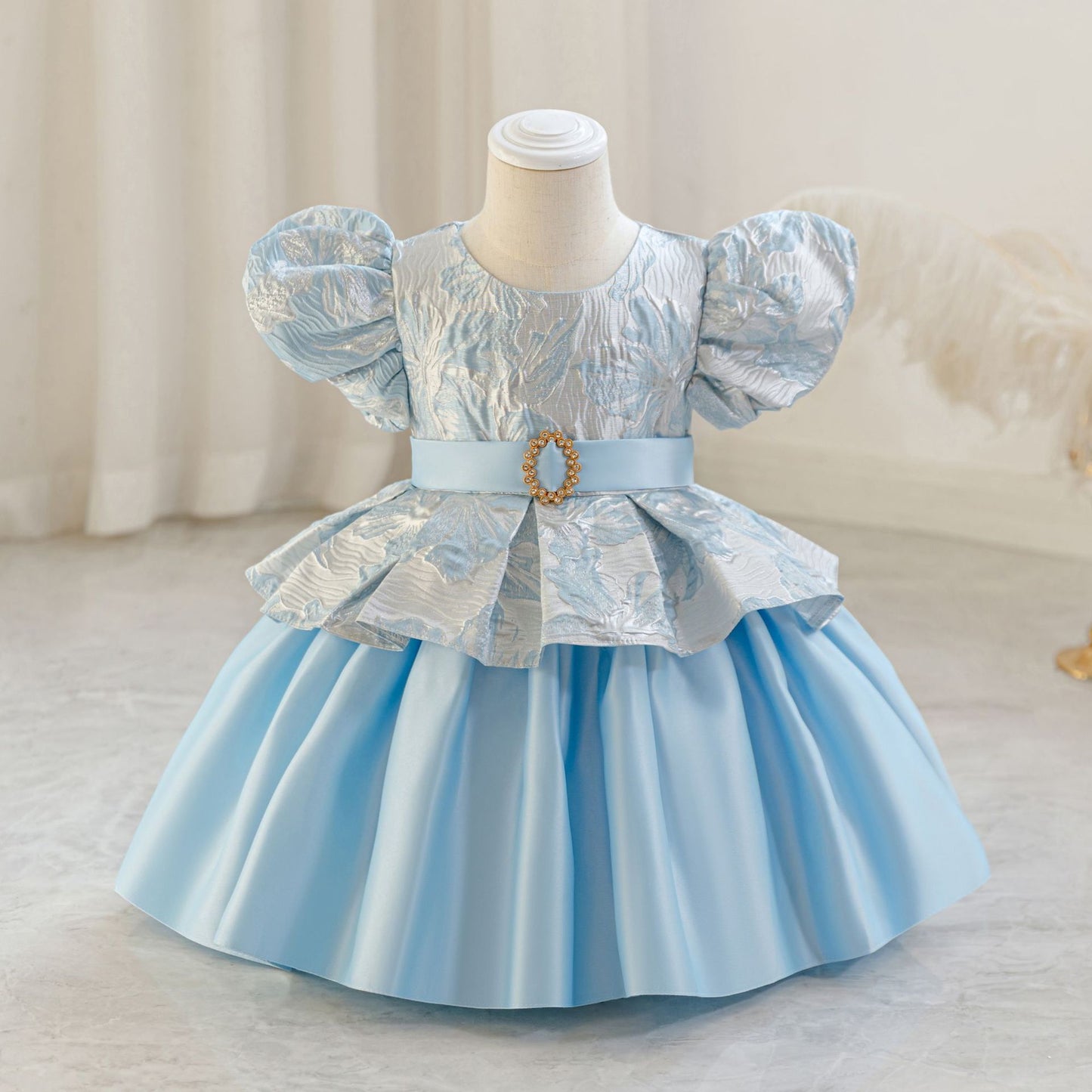 Princess Puffy Ball Gown Dress for Girls - Tea Length Tiered Skirt | Kids Party & Flower Girl Dress