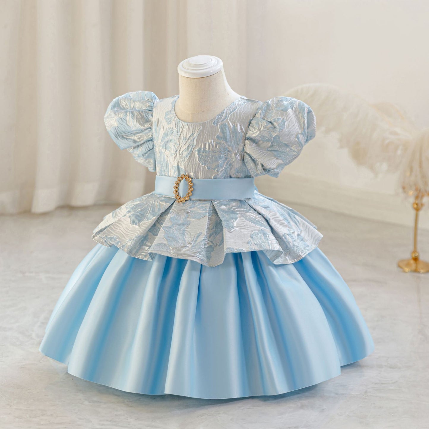 Princess Puffy Ball Gown Dress for Girls - Tea Length Tiered Skirt | Kids Party & Flower Girl Dress
