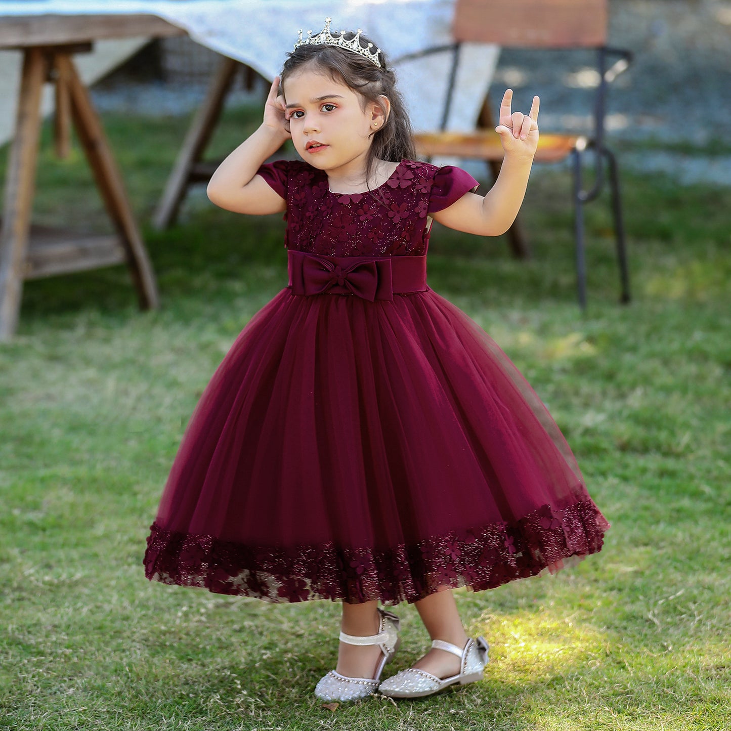 Princess Tulle Ball Gown for Baby Girls Tea Length for Party & Wedding