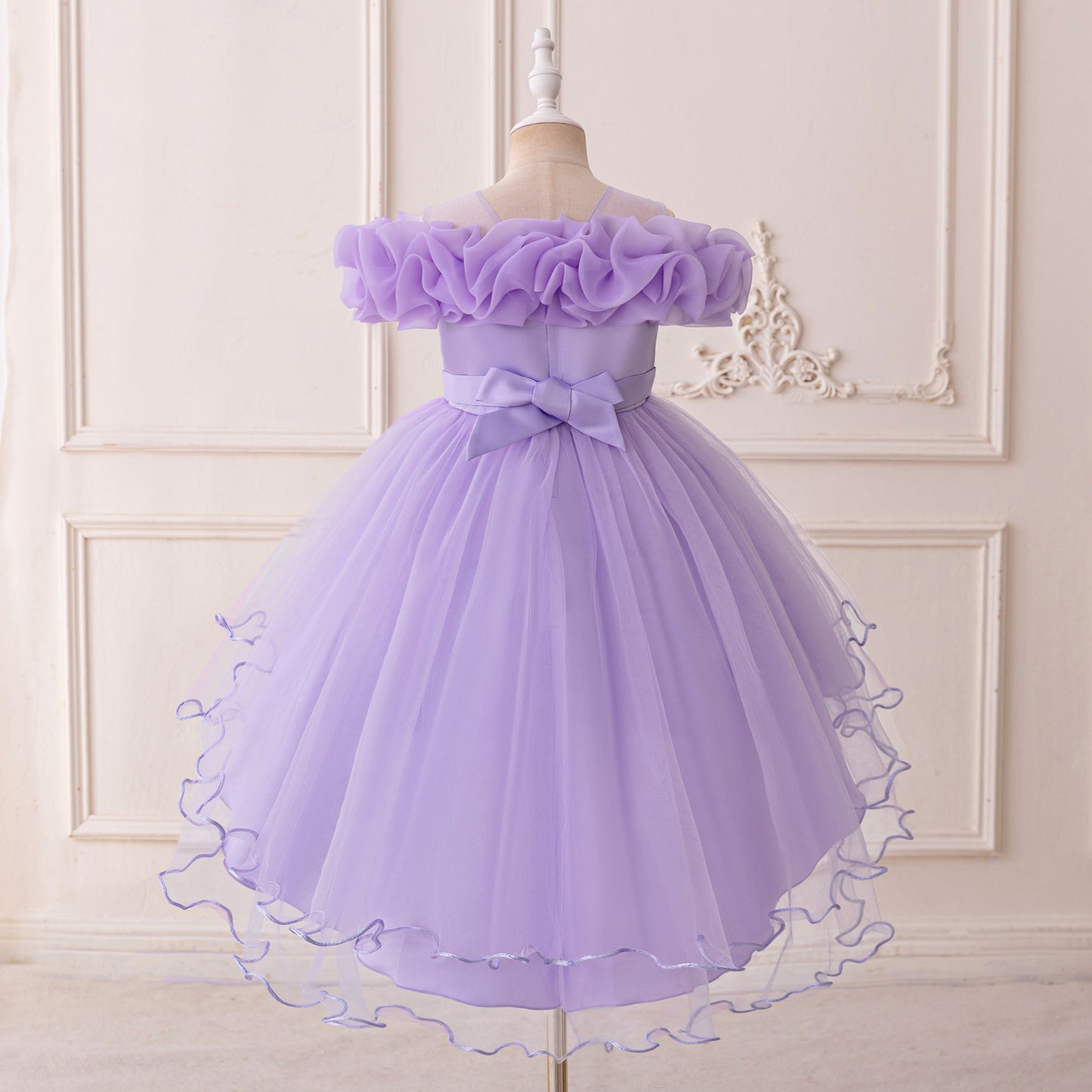 Puffy High-Low Princess Dress for Girls | Off Shoulder Mesh Gown Ages 3-12