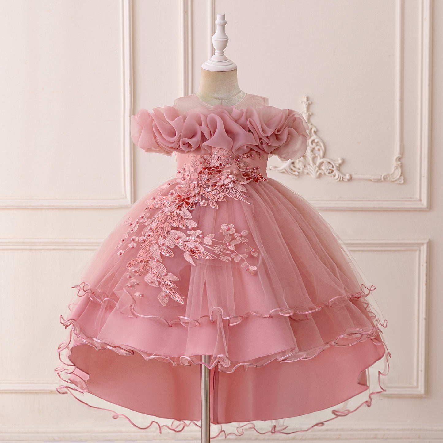 Puffy High-Low Princess Dress for Girls | Off Shoulder Mesh Gown Ages 3-12