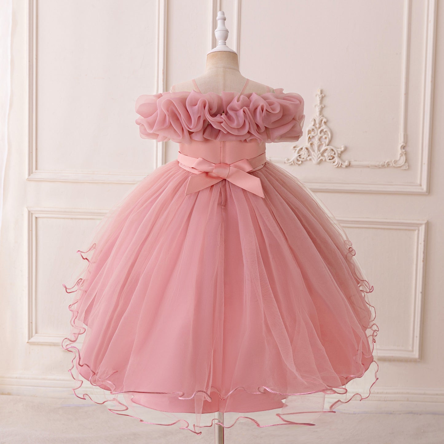 Puffy High-Low Princess Dress for Girls | Off Shoulder Mesh Gown Ages 3-12