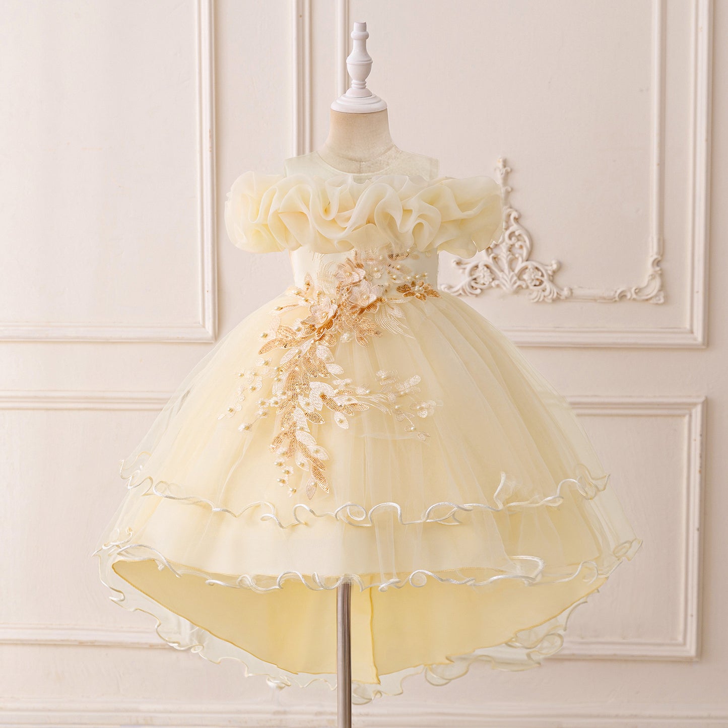 Puffy High-Low Princess Dress for Girls | Off Shoulder Mesh Gown Ages 3-12
