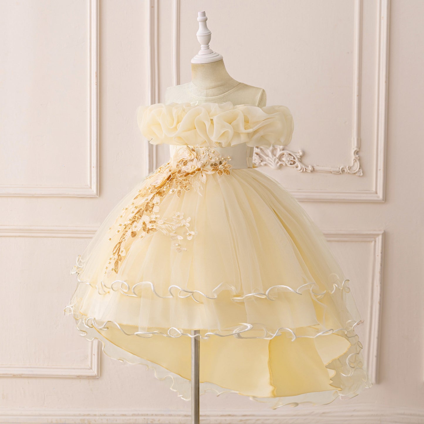 Puffy High-Low Princess Dress for Girls | Off Shoulder Mesh Gown Ages 3-12