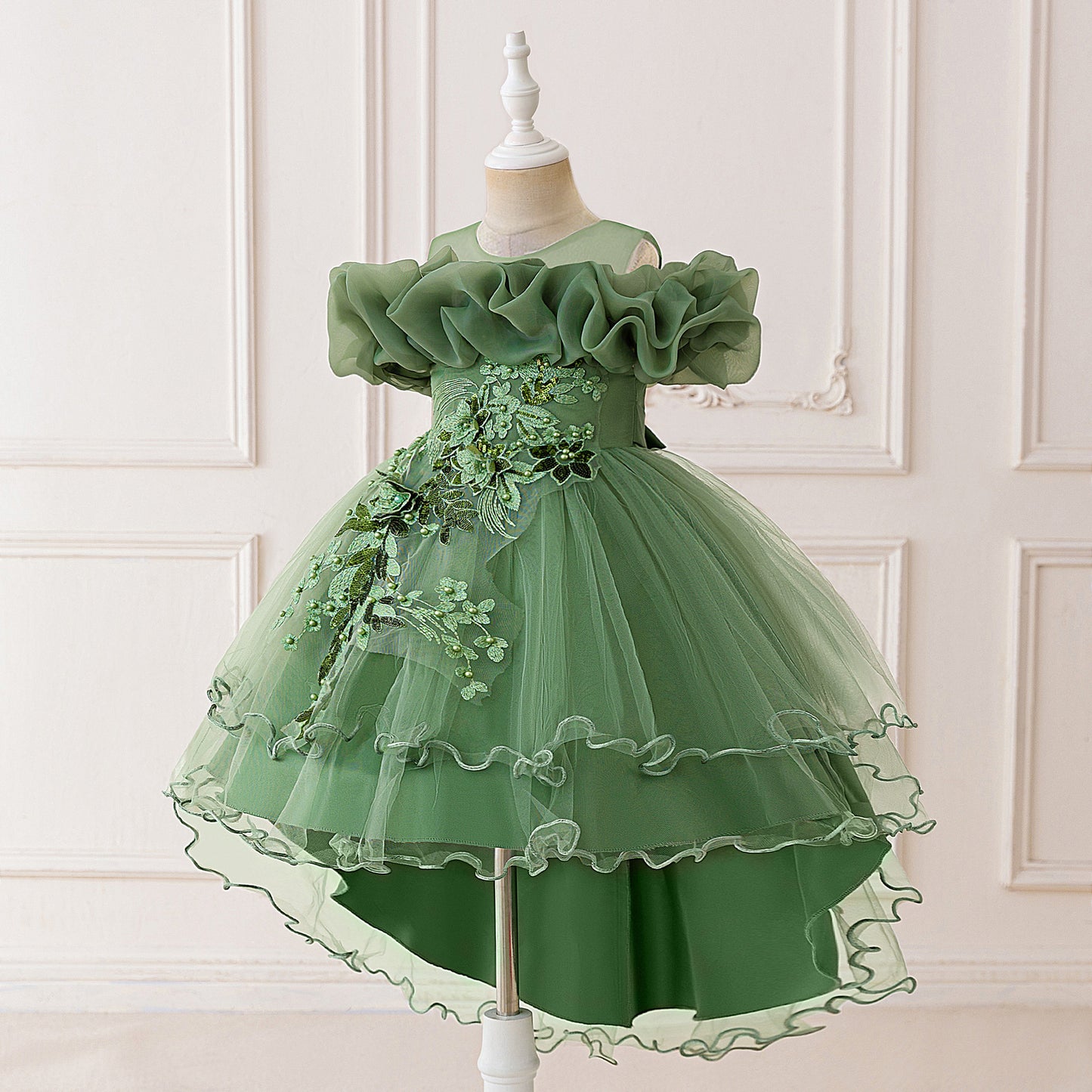 Puffy High-Low Princess Dress for Girls | Off Shoulder Mesh Gown Ages 3-12