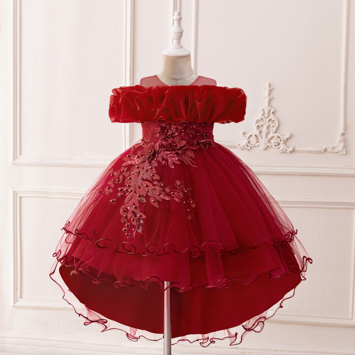 Puffy High-Low Princess Dress for Girls | Off Shoulder Mesh Gown Ages 3-12