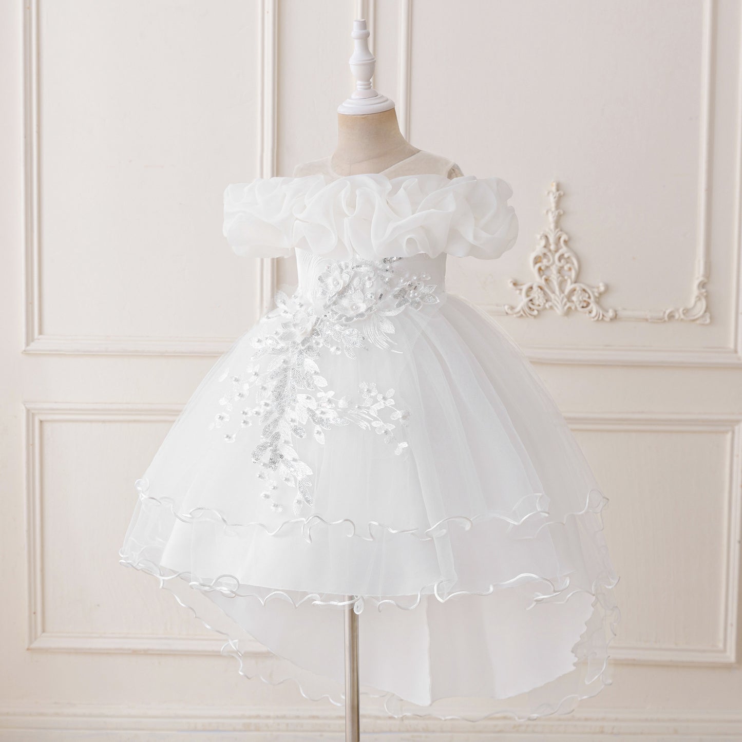 Puffy High-Low Princess Dress for Girls | Off Shoulder Mesh Gown Ages 3-12