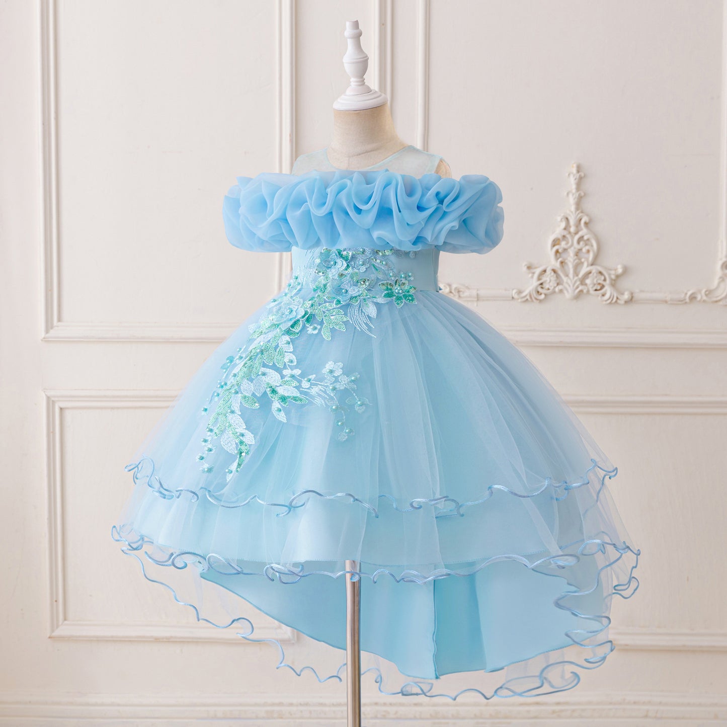 Puffy High-Low Princess Dress for Girls | Off Shoulder Mesh Gown Ages 3-12