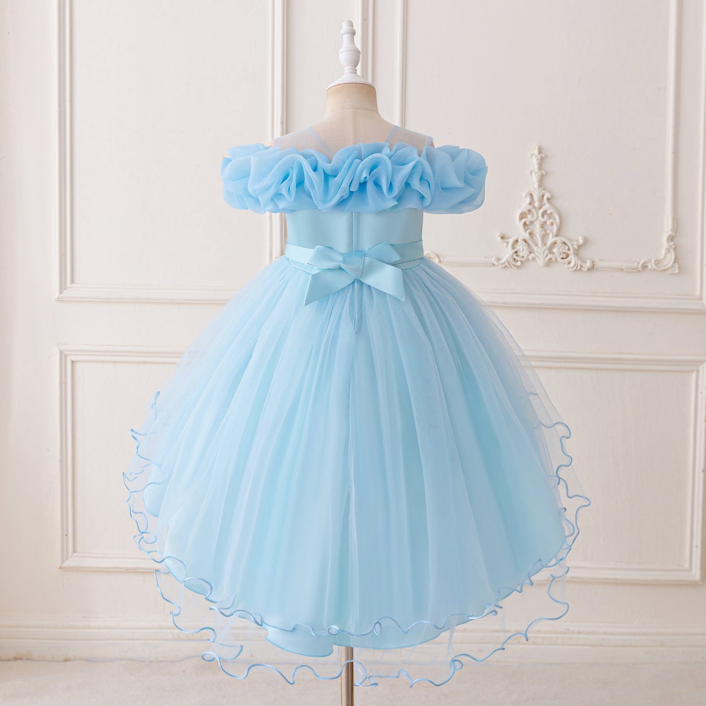 Puffy High-Low Princess Dress for Girls | Off Shoulder Mesh Gown Ages 3-12