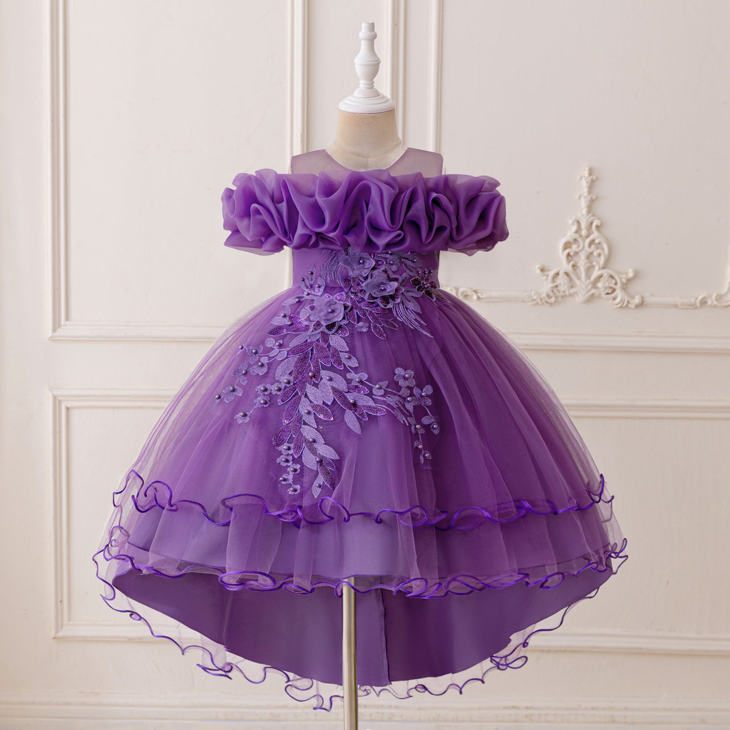 Puffy High-Low Princess Dress for Girls | Off Shoulder Mesh Gown Ages 3-12
