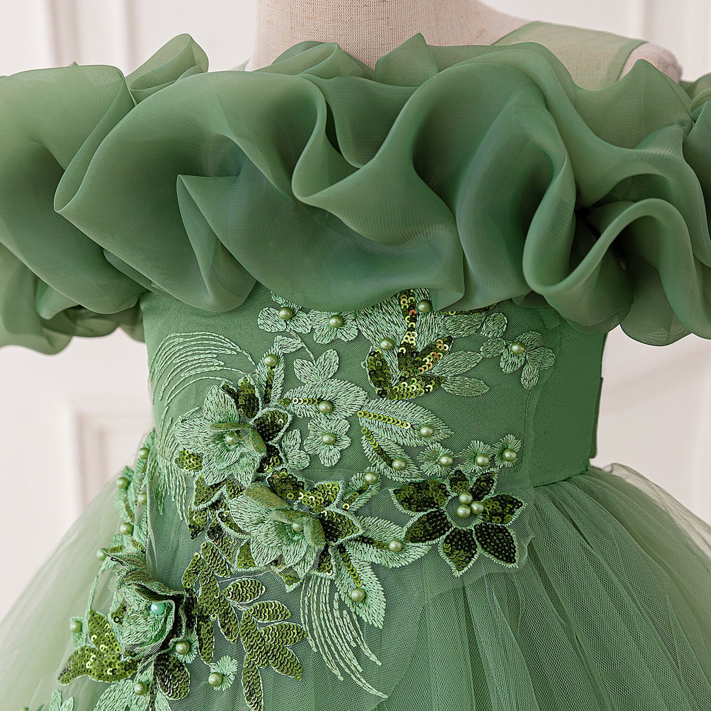 Puffy High-Low Princess Dress for Girls | Off Shoulder Mesh Gown Ages 3-12