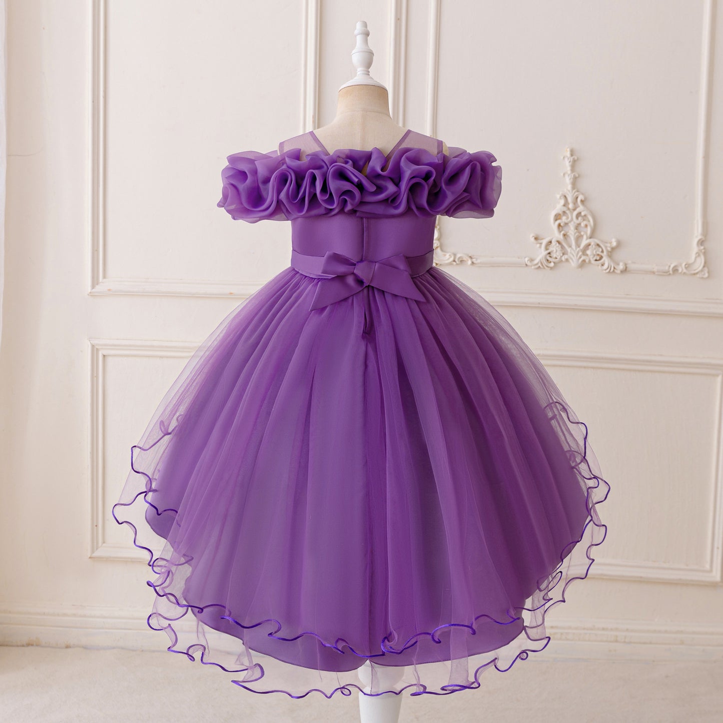 Puffy High-Low Princess Dress for Girls | Off Shoulder Mesh Gown Ages 3-12