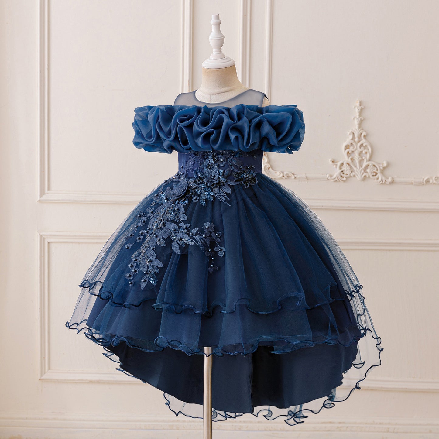 Puffy High-Low Princess Dress for Girls | Off Shoulder Mesh Gown Ages 3-12