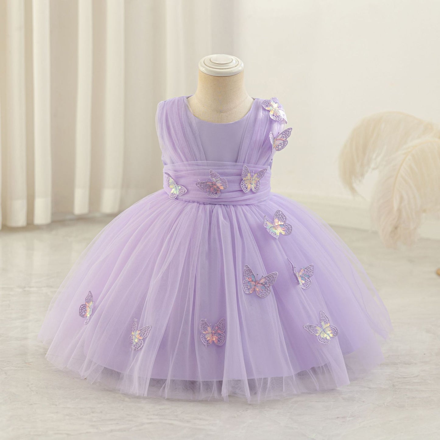 Cute Puffy Mesh Ball Gown Tea Length Dress for Girls – Applique & Bow Party Outfit
