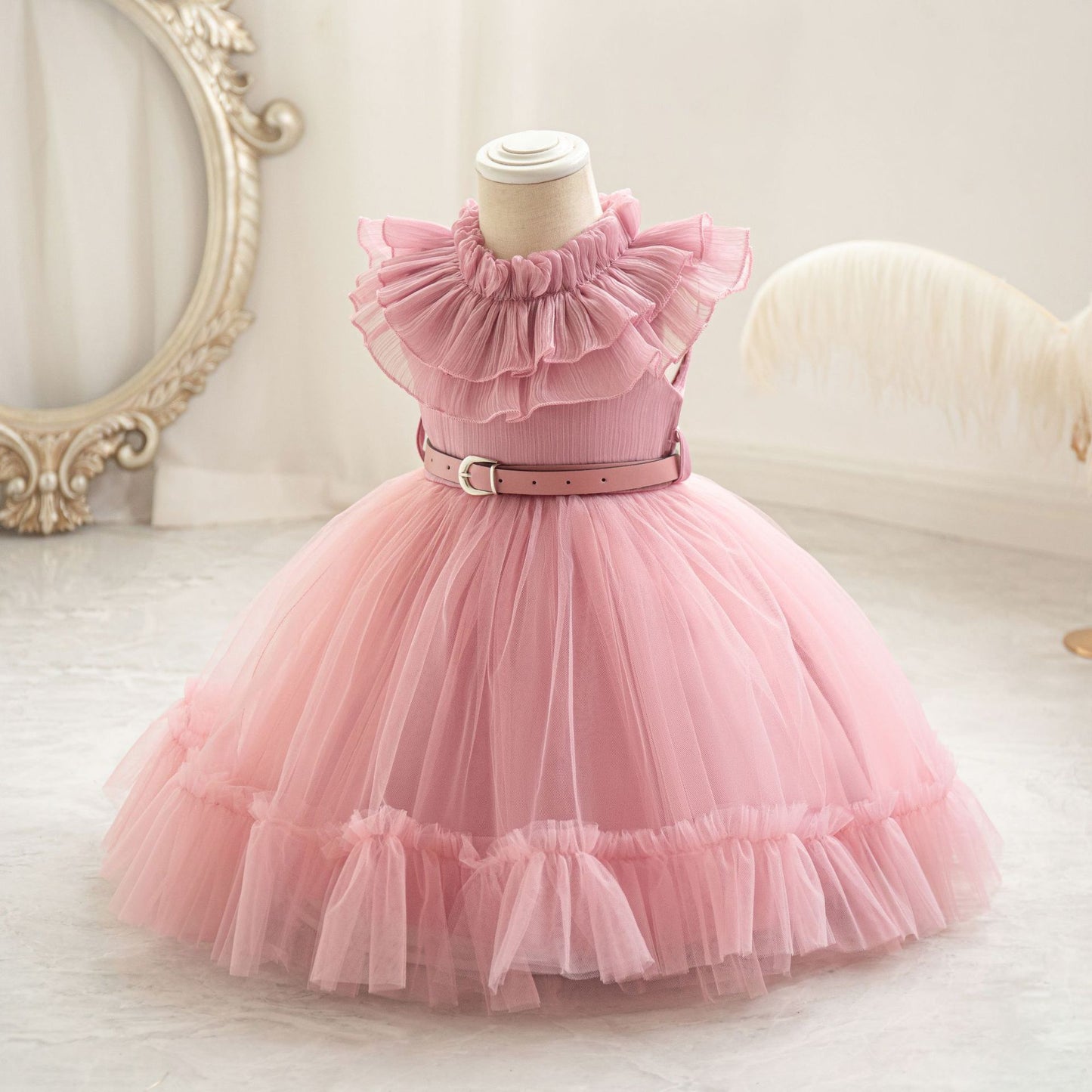 Cute Puffy Mesh Ball Gown Dress for Girls | Tea-Length Princess Dress