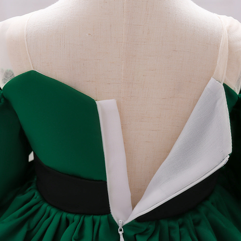 Puffy Off-Shoulder Satin Baby Girl Dress with Ruffles for Parties & Special Events