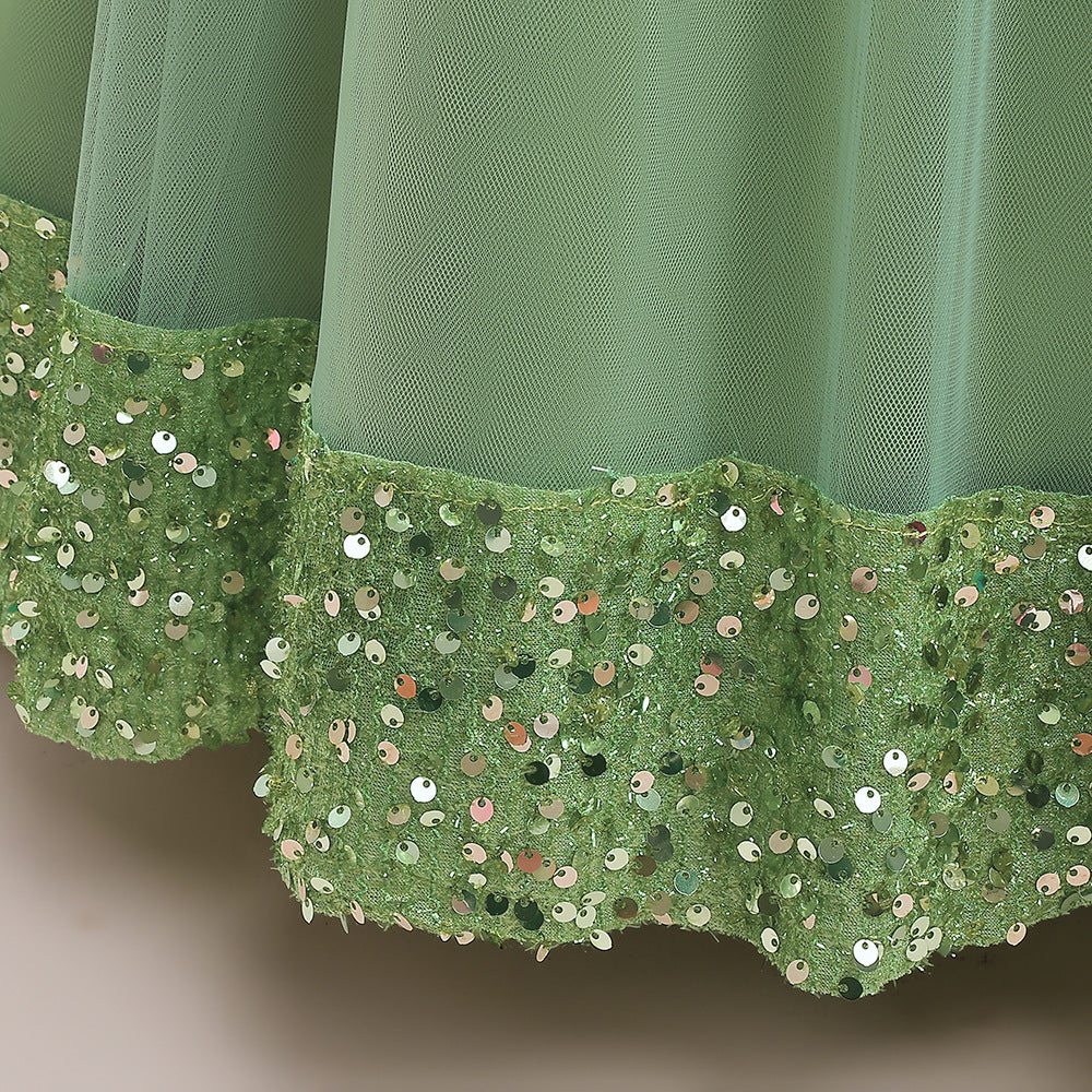 Puffy Ball Gown Dress for Girls Tea Length – Princess Party & Flower Girl Outfit