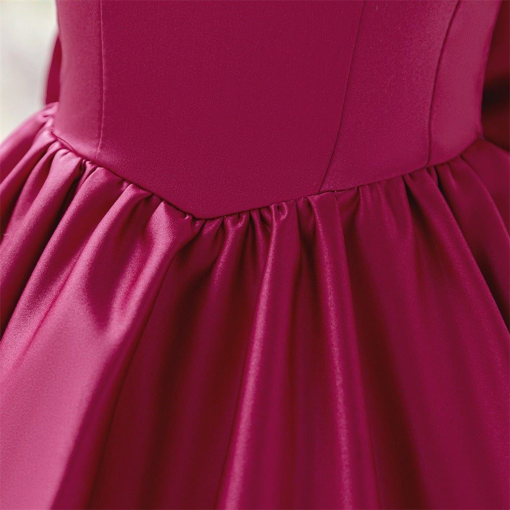 Puffy Bowknot Satin Flower Girl Dress – Princess Ball Gown for Kids