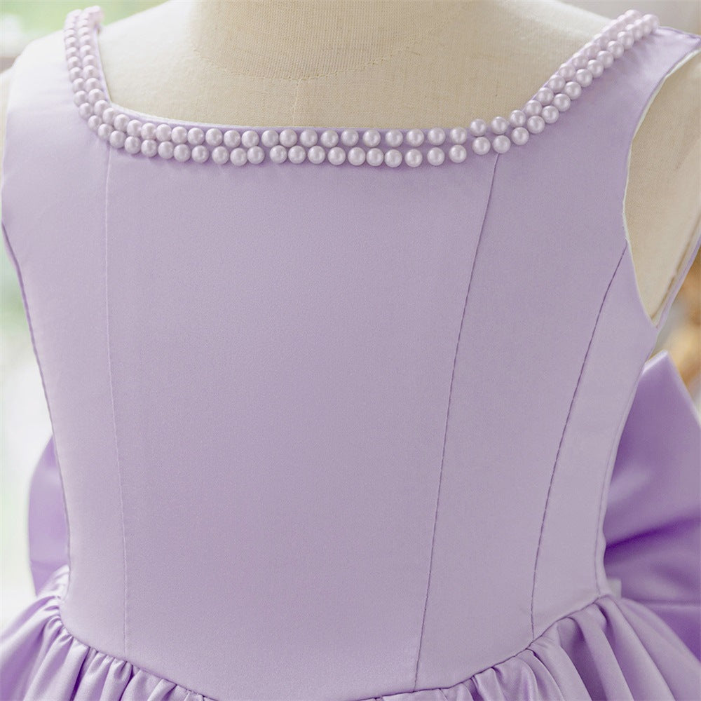 Puffy Bowknot Satin Flower Girl Dress – Princess Ball Gown for Kids