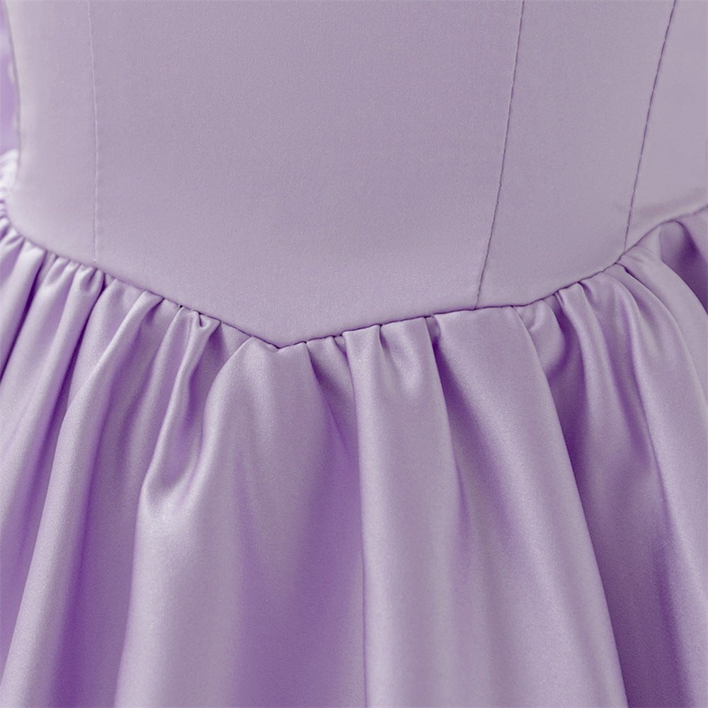 Puffy Bowknot Satin Flower Girl Dress – Princess Ball Gown for Kids