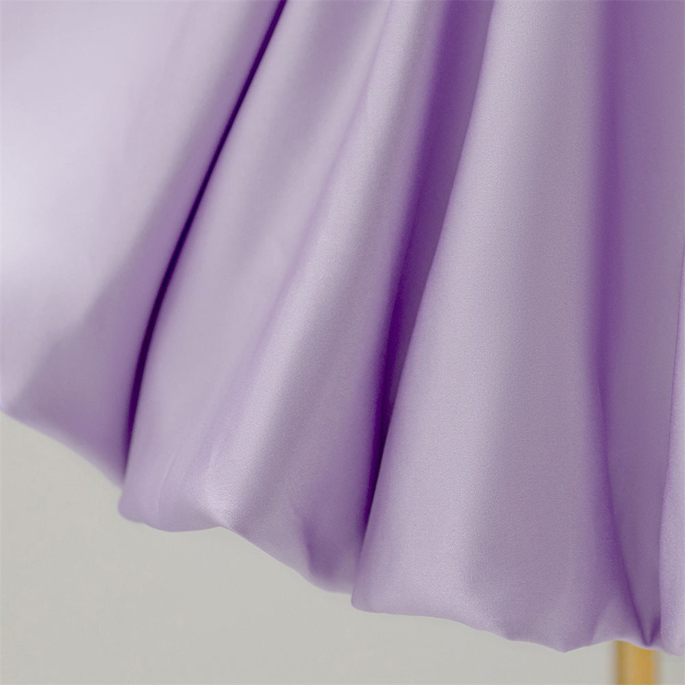 Puffy Bowknot Satin Flower Girl Dress – Princess Ball Gown for Kids