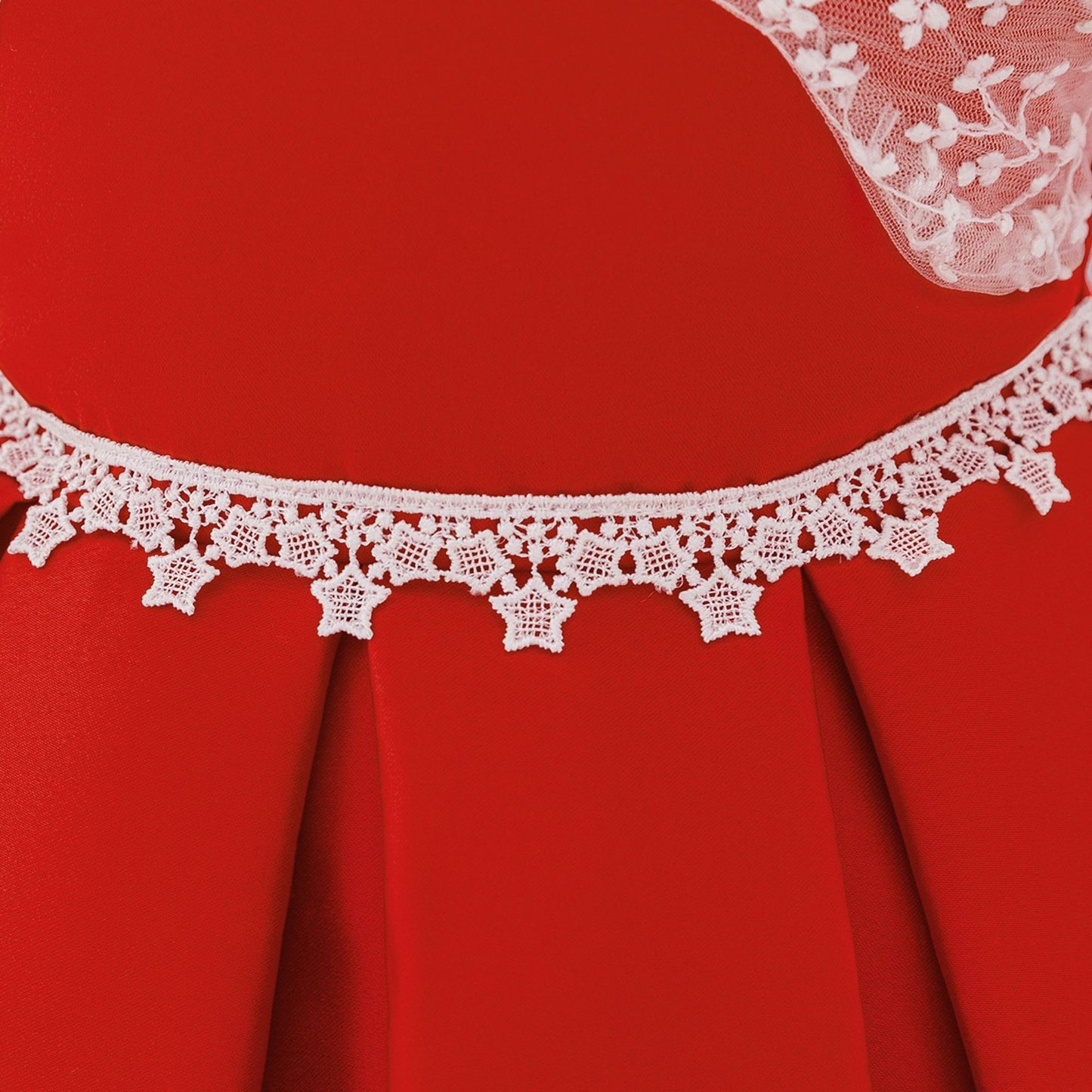 Red Puffy Satin Princess Ball Gown Dress for Girls | Embroidered Tea Length Formal Dress
