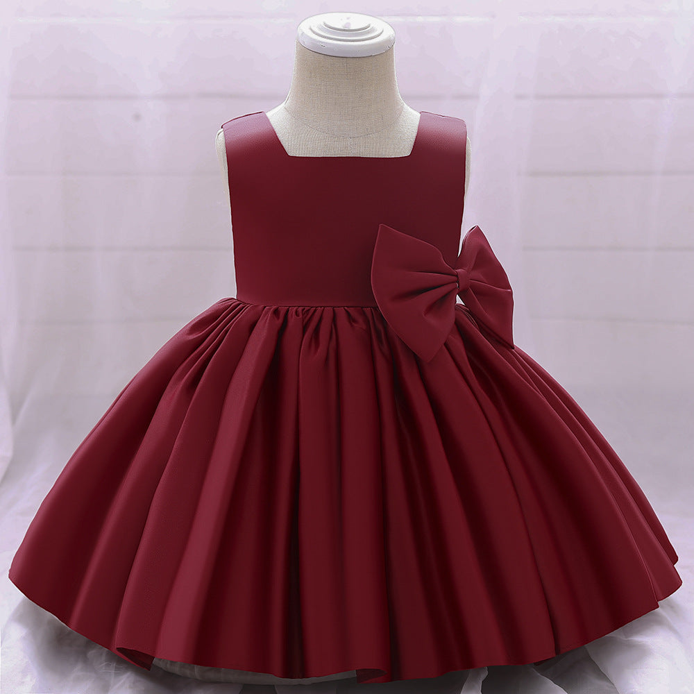 Cute Puffy Satin Princess Dress for Girls – Tea Length Party & Wedding Gown