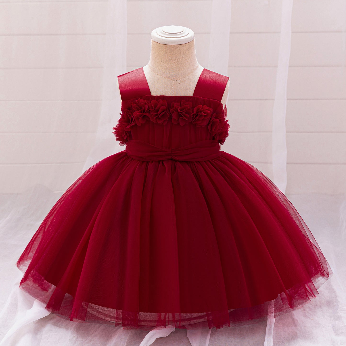 Cute Puffy Tulle Ball Gown Princess Dress for Toddlers - Square Neck Tea Length