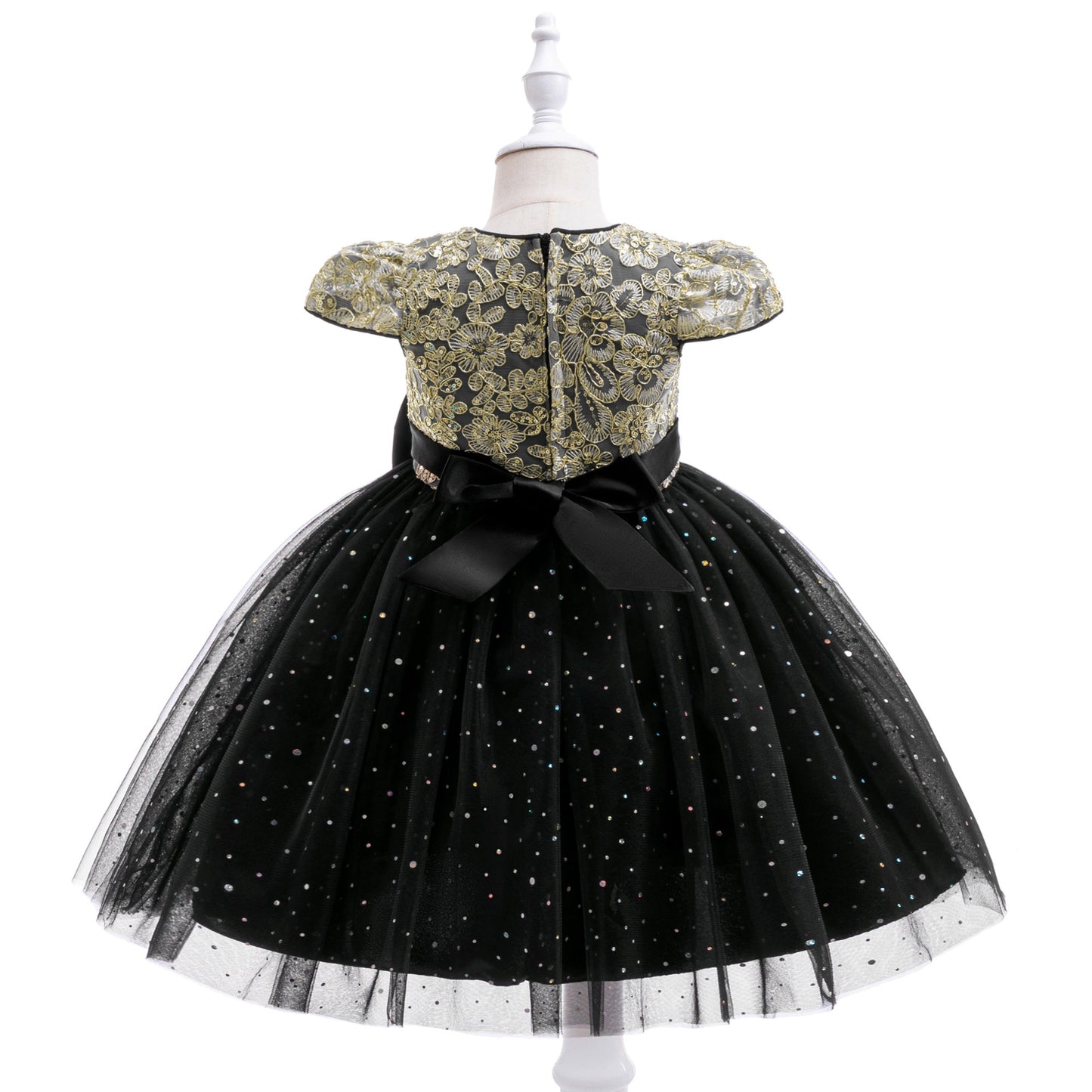 Puffy Tulle Ball Gown Dress for Girls - Lace & Bowknot Princess Party Dress