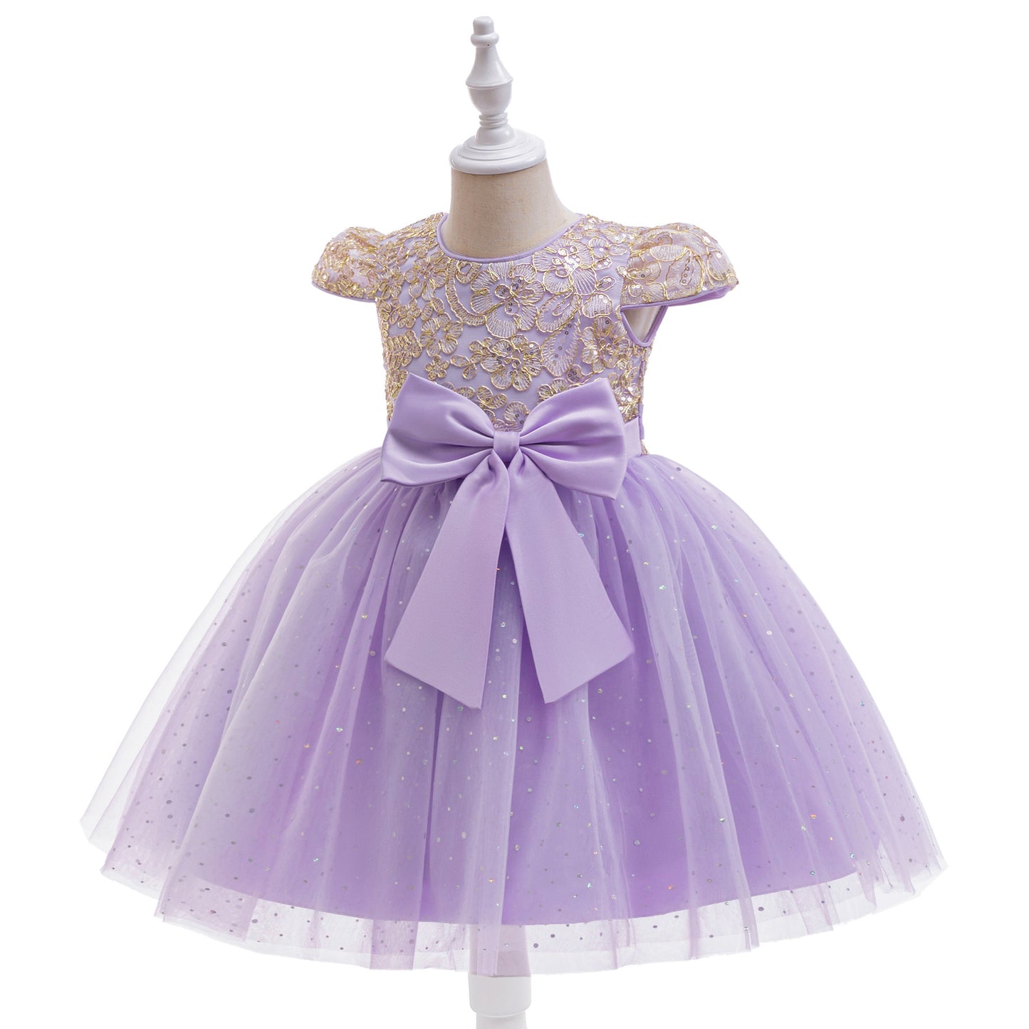 Puffy Tulle Ball Gown Dress for Girls - Lace & Bowknot Princess Party Dress