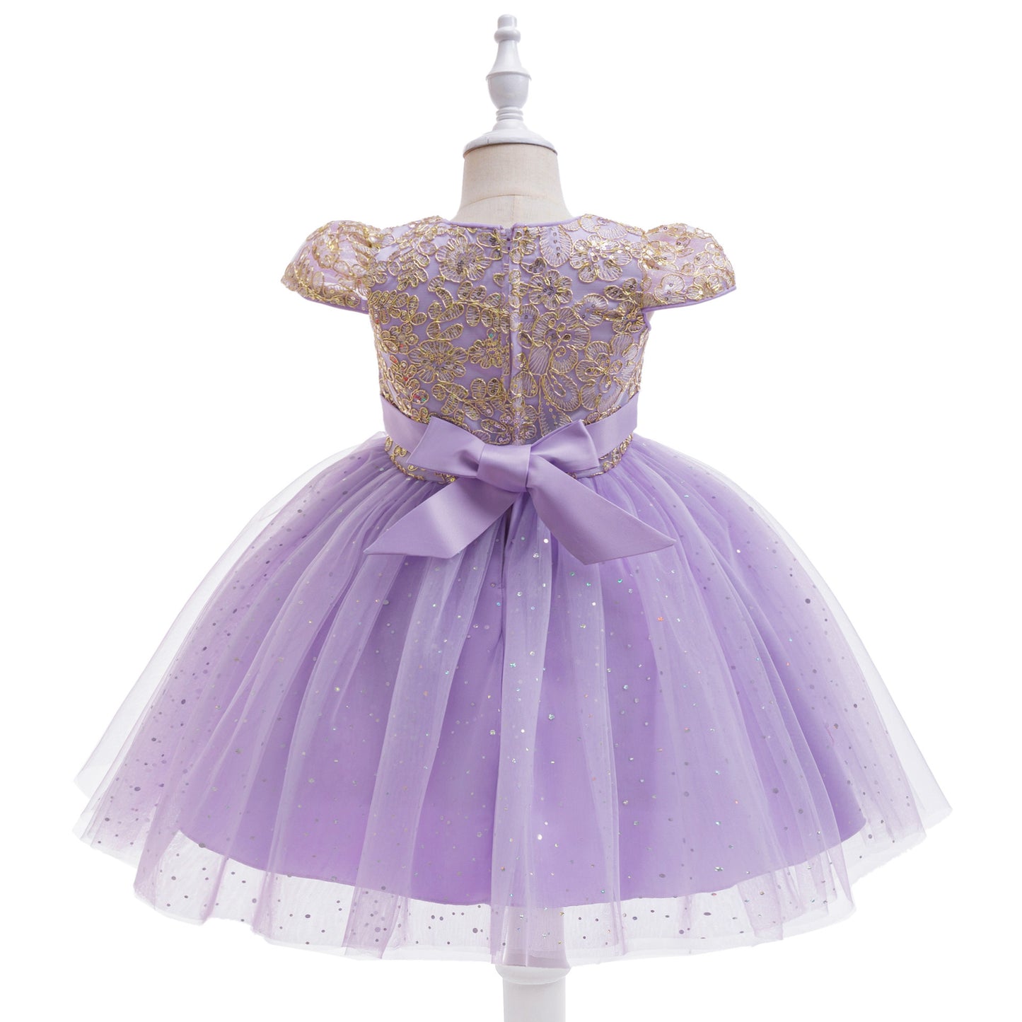 Puffy Tulle Ball Gown Dress for Girls - Lace & Bowknot Princess Party Dress