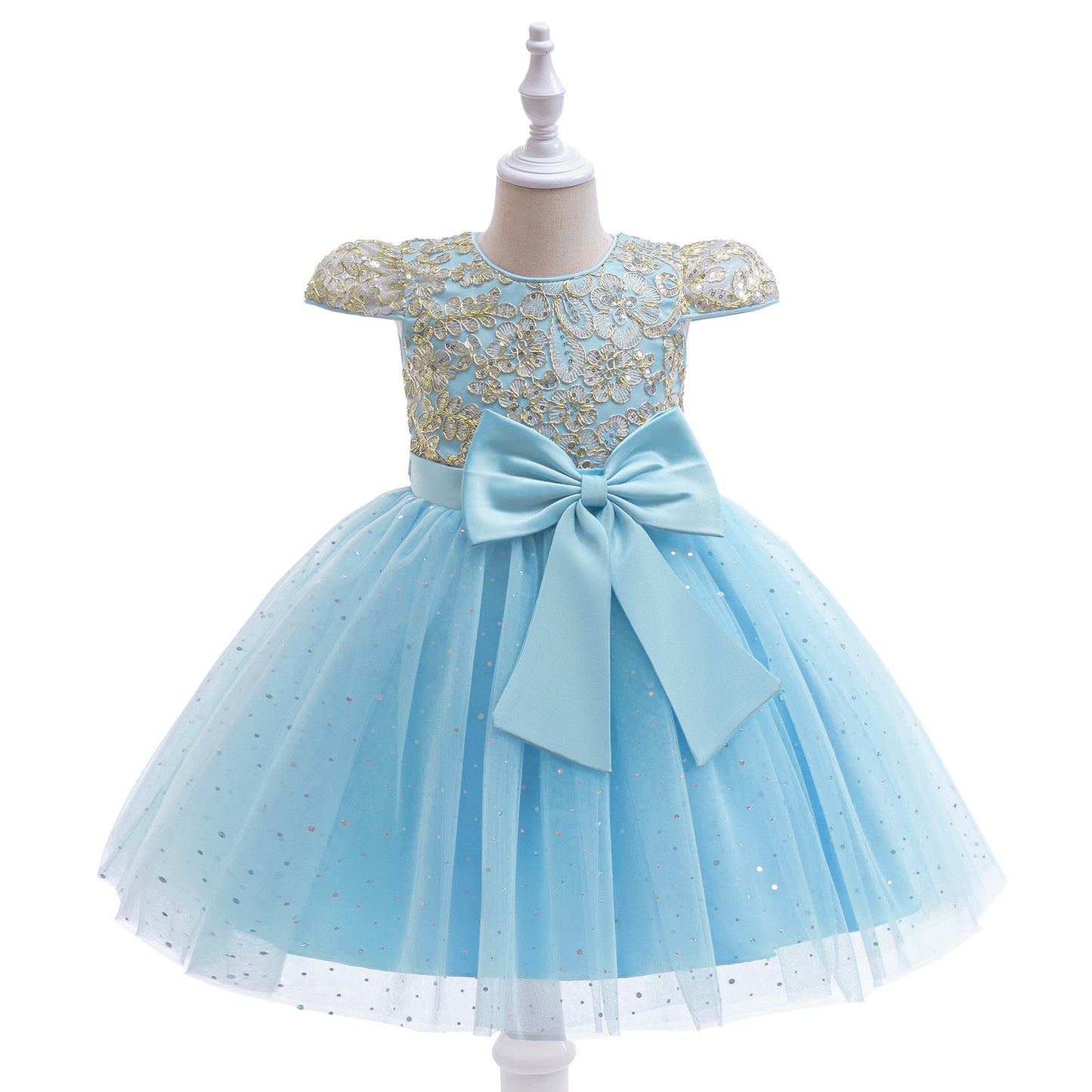 Puffy Tulle Ball Gown Dress for Girls - Lace & Bowknot Princess Party Dress