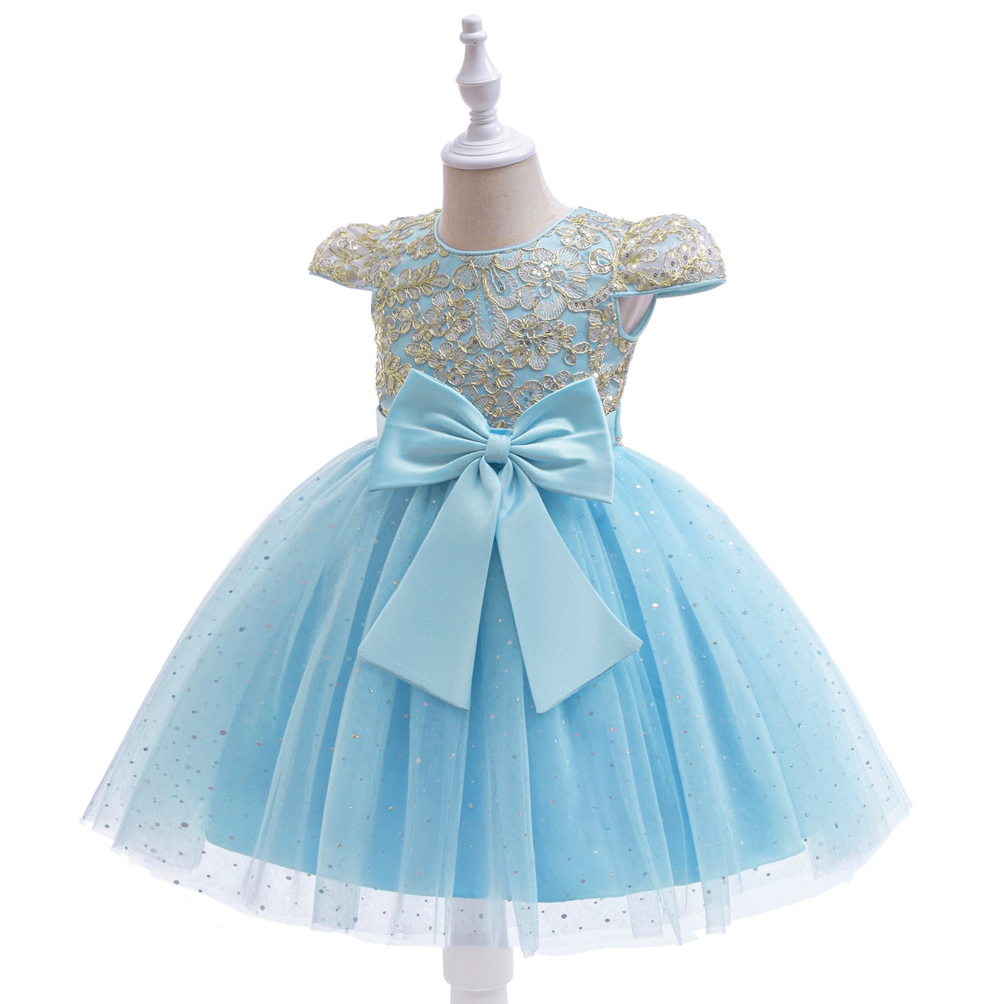 Puffy Tulle Ball Gown Dress for Girls - Lace & Bowknot Princess Party Dress