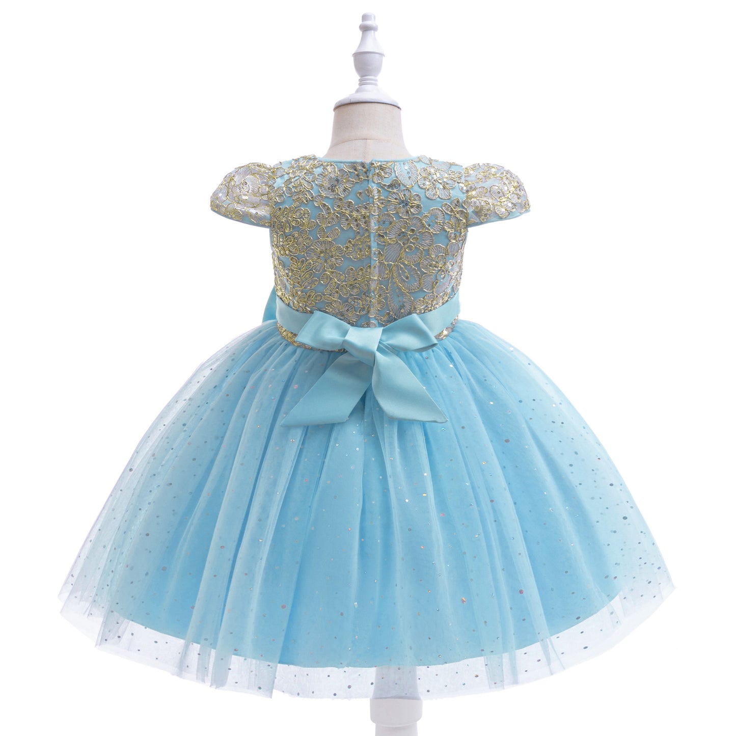 Puffy Tulle Ball Gown Dress for Girls - Lace & Bowknot Princess Party Dress