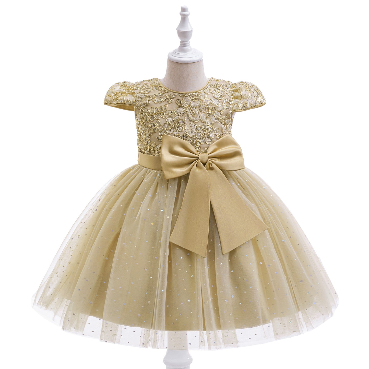 Puffy Tulle Ball Gown Dress for Girls - Lace & Bowknot Princess Party Dress