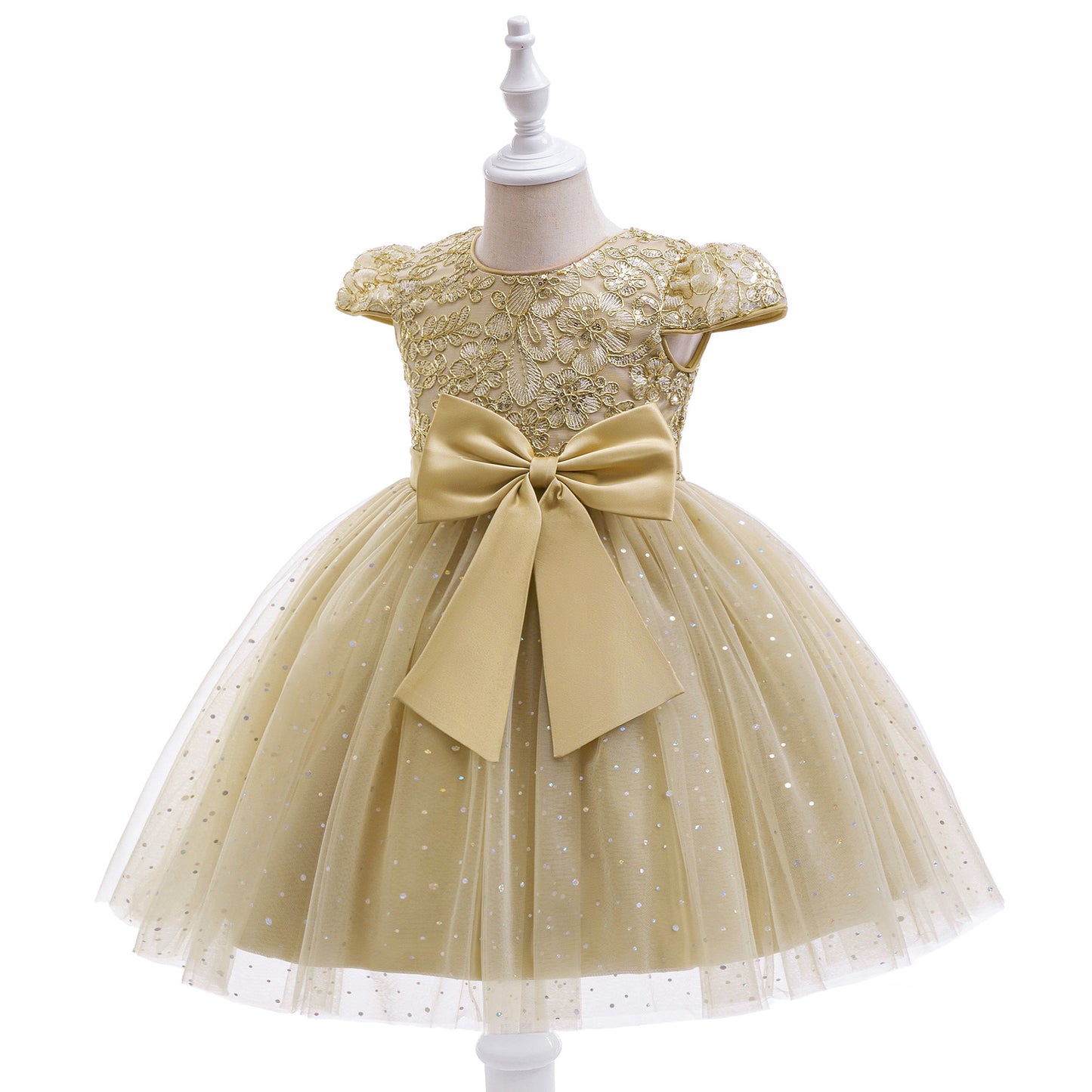 Puffy Tulle Ball Gown Dress for Girls - Lace & Bowknot Princess Party Dress