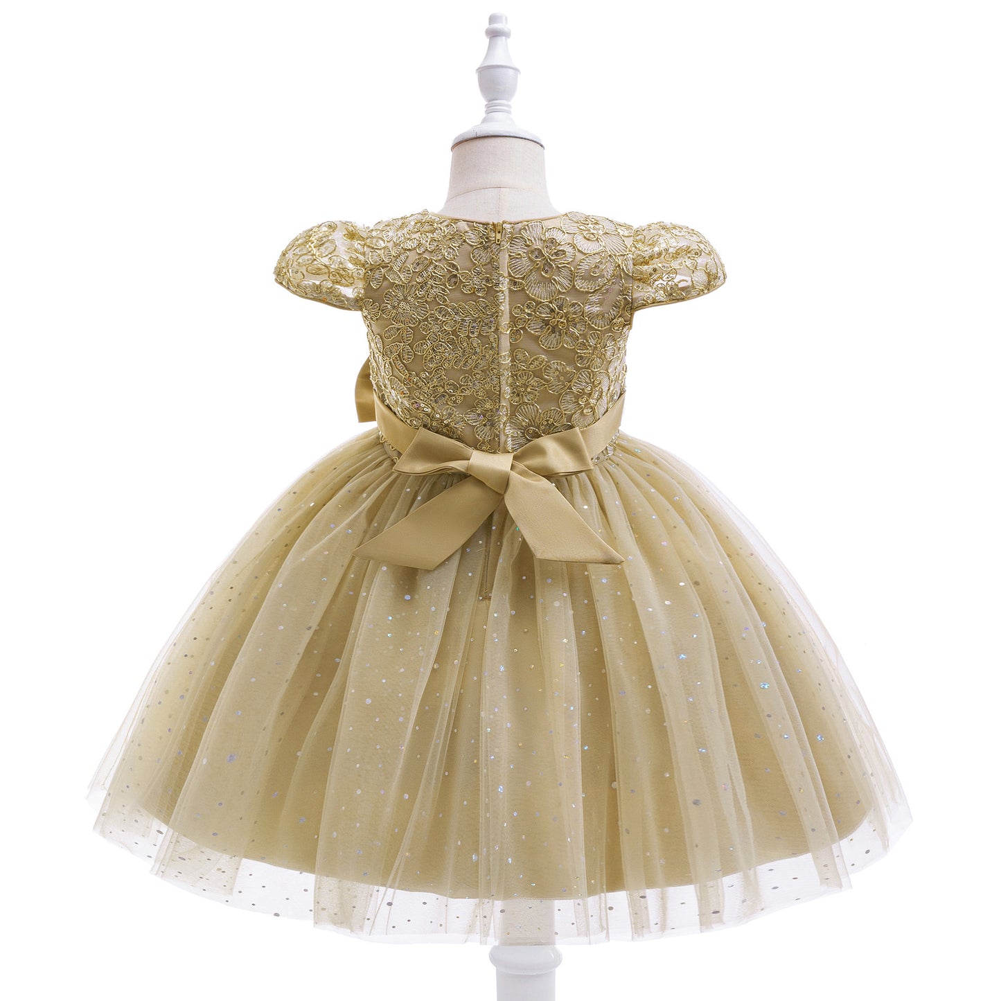 Puffy Tulle Ball Gown Dress for Girls - Lace & Bowknot Princess Party Dress