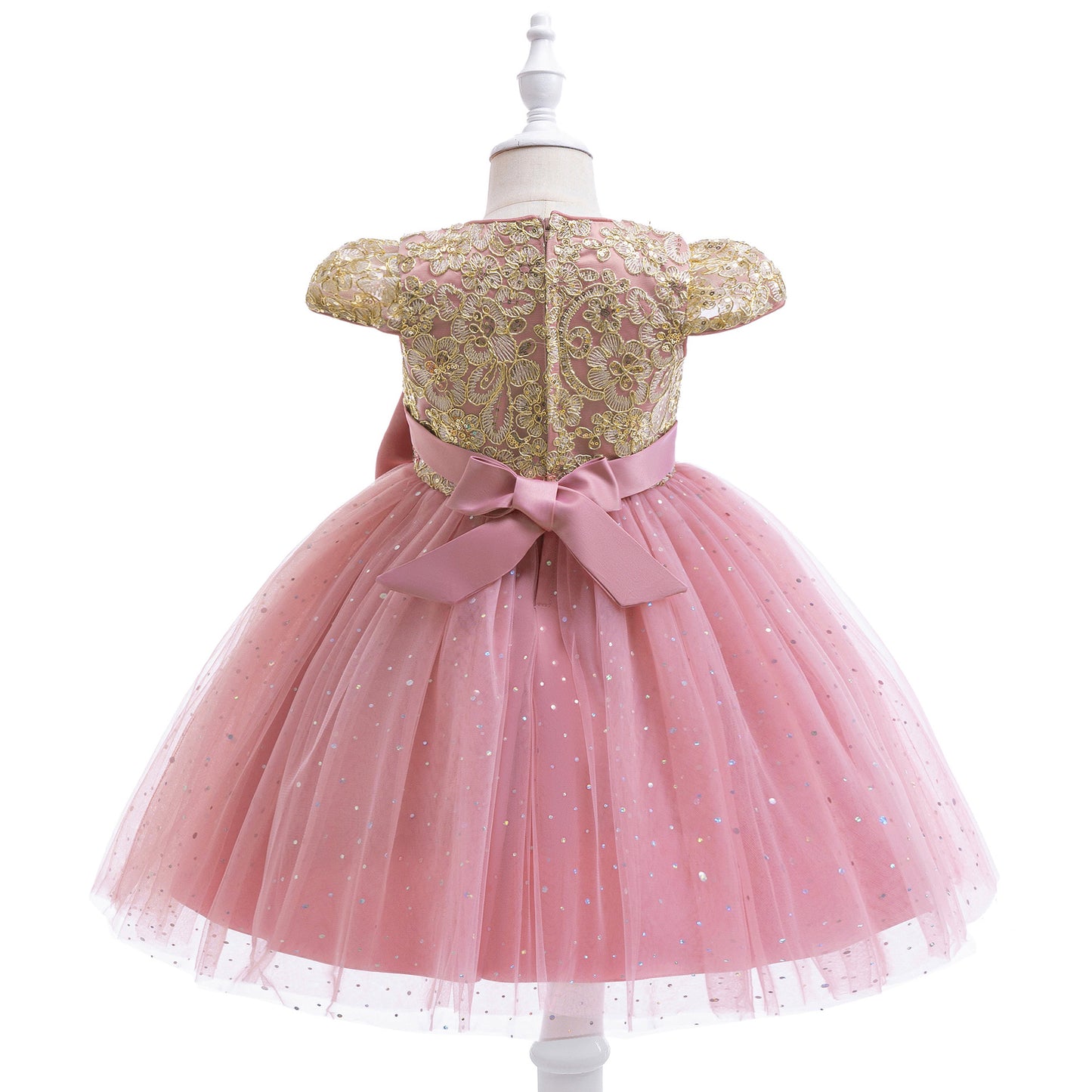 Puffy Tulle Ball Gown Dress for Girls - Lace & Bowknot Princess Party Dress