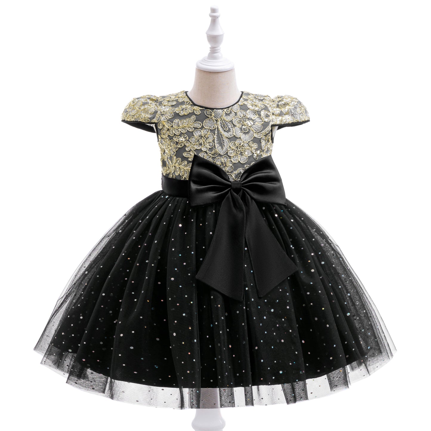 Puffy Tulle Ball Gown Dress for Girls - Lace & Bowknot Princess Party Dress