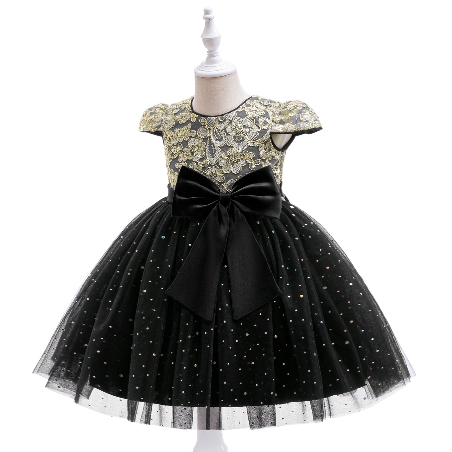 Puffy Tulle Ball Gown Dress for Girls - Lace & Bowknot Princess Party Dress