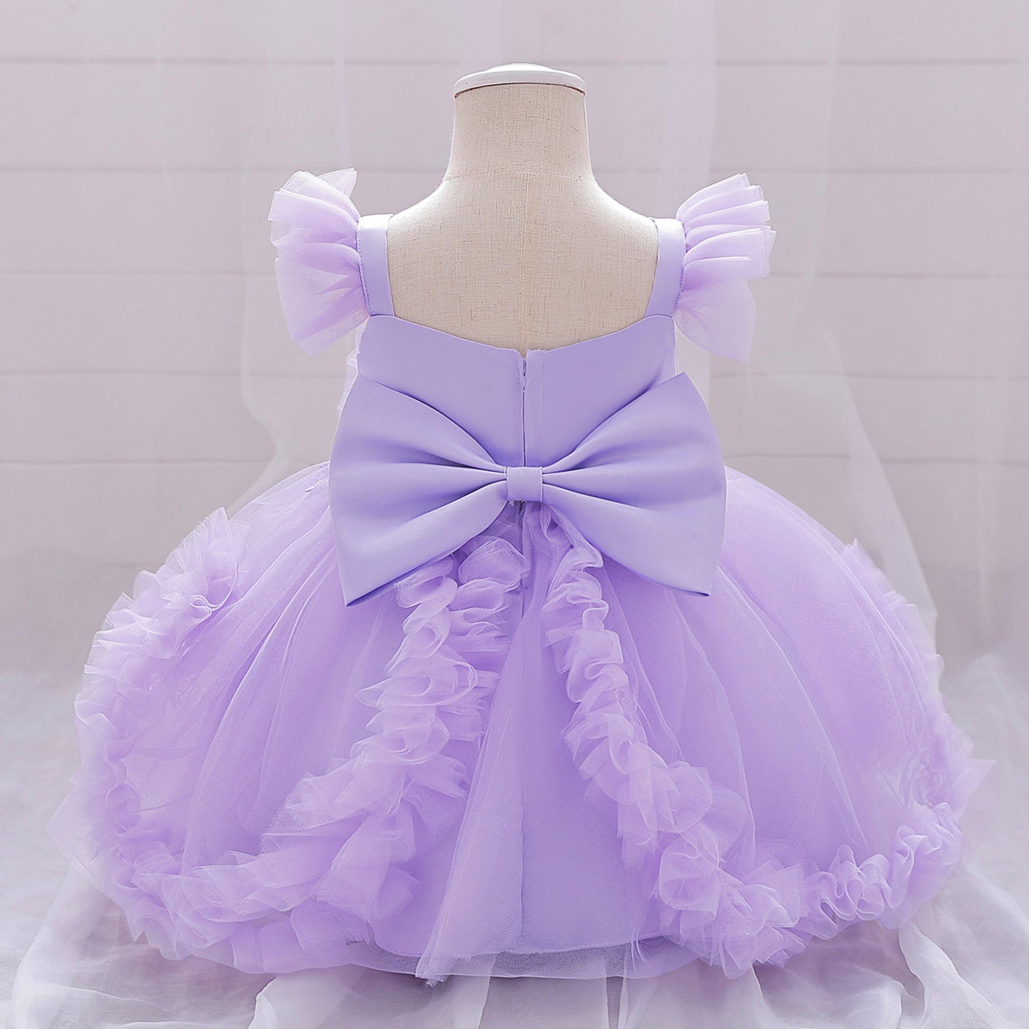 Cute Puffy Tulle Flower Girl Dress for Party & Wedding – Lace & Bow Detail