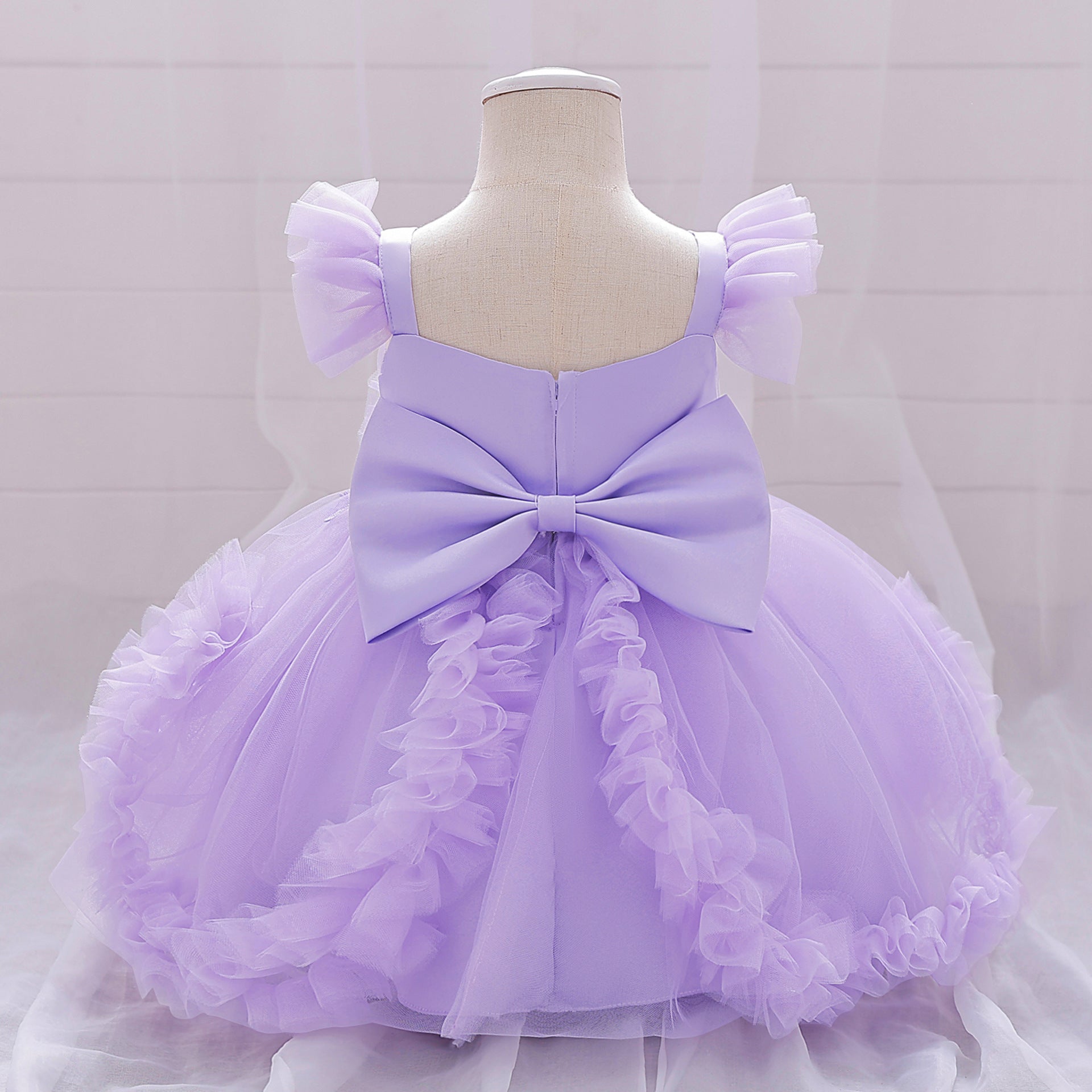 Frocklet Cute Puffy Tulle Flower Girl Dress for Party & Wedding – Lace & Bow Detail 11