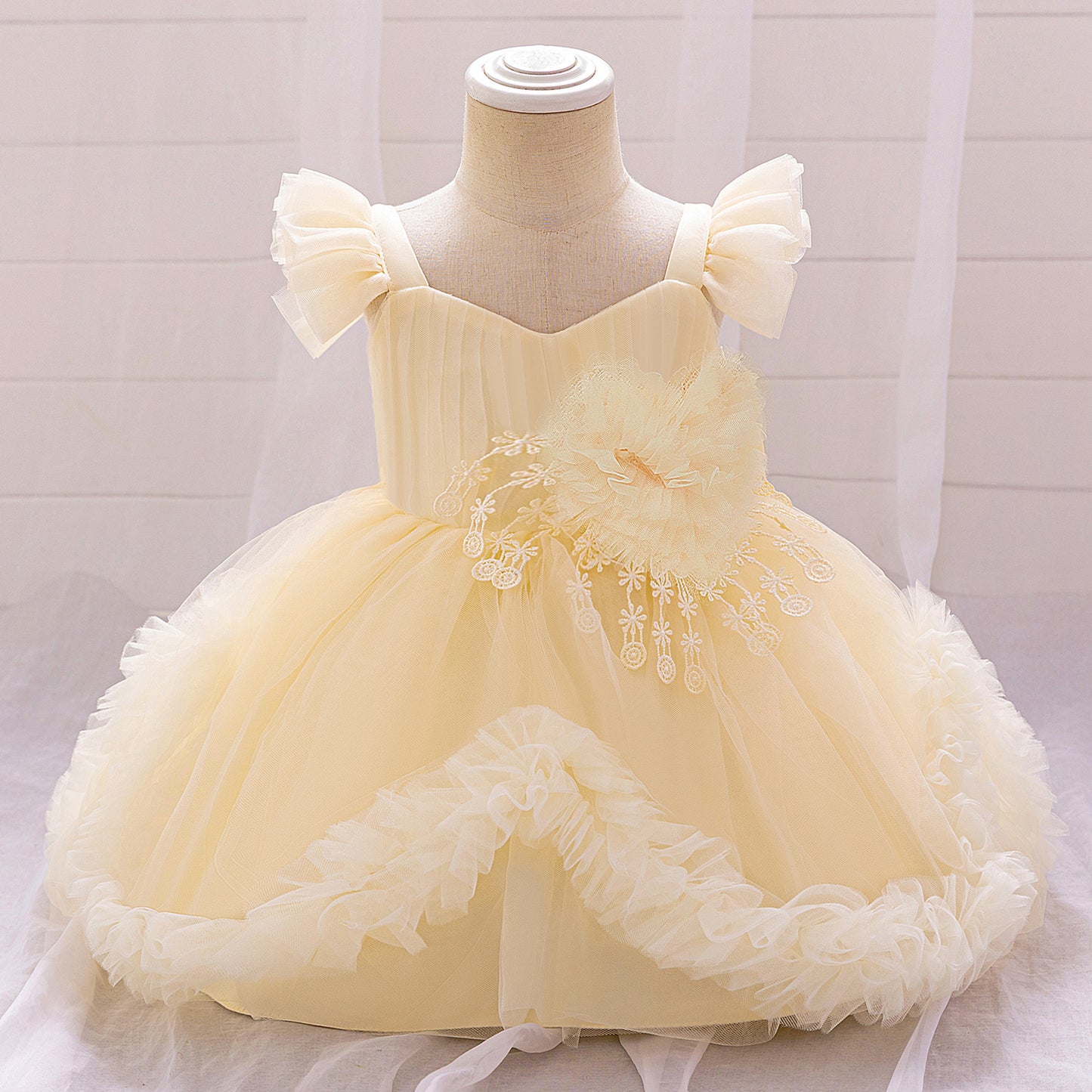 Cute Puffy Tulle Flower Girl Dress for Party & Wedding – Lace & Bow Detail