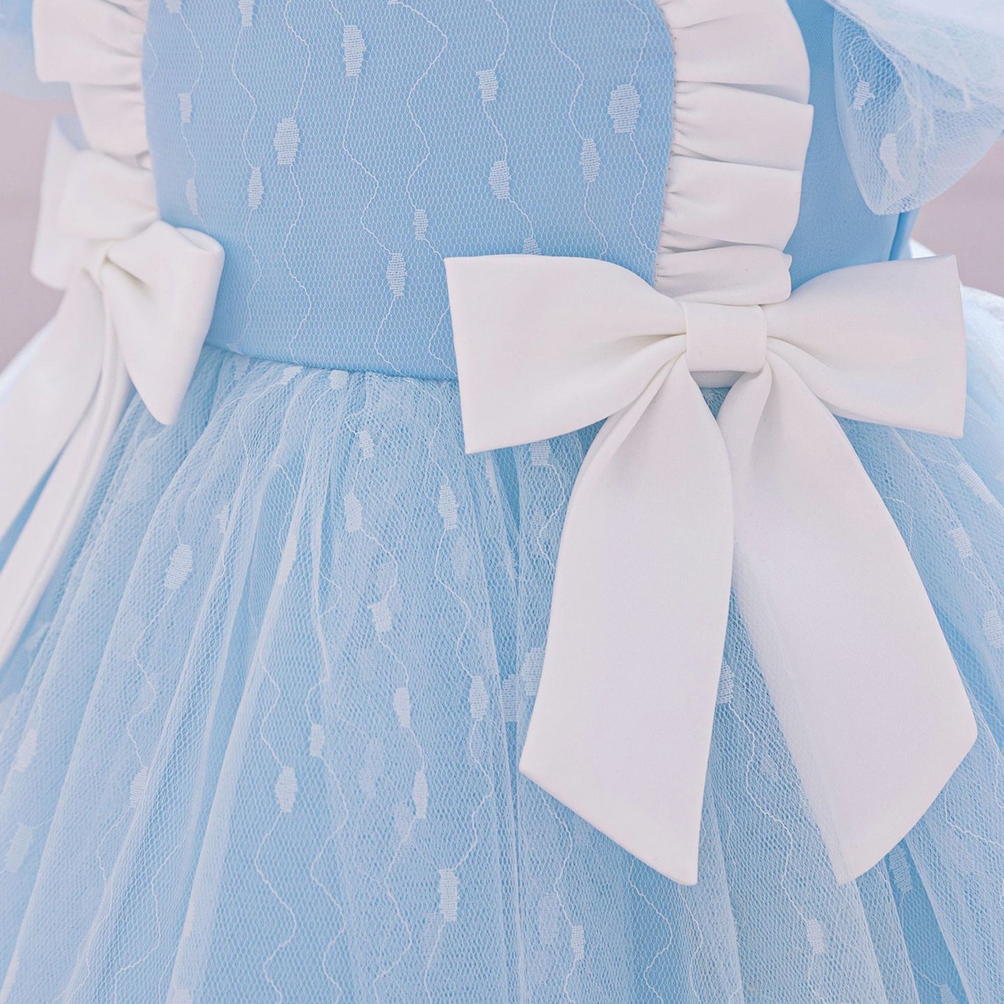Puffy Tulle Flower Girl Princess Dress with Bow | Cute Bubble Sleeve Toddler Gown