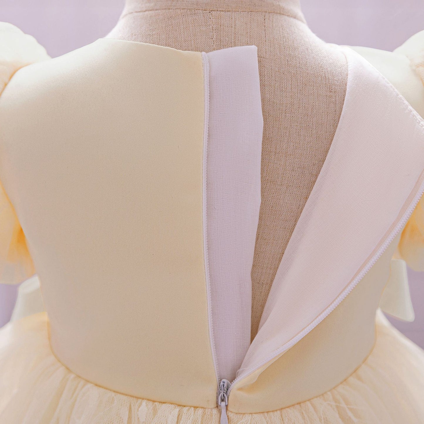 Puffy Tulle Flower Girl Princess Dress with Bow | Cute Bubble Sleeve Toddler Gown