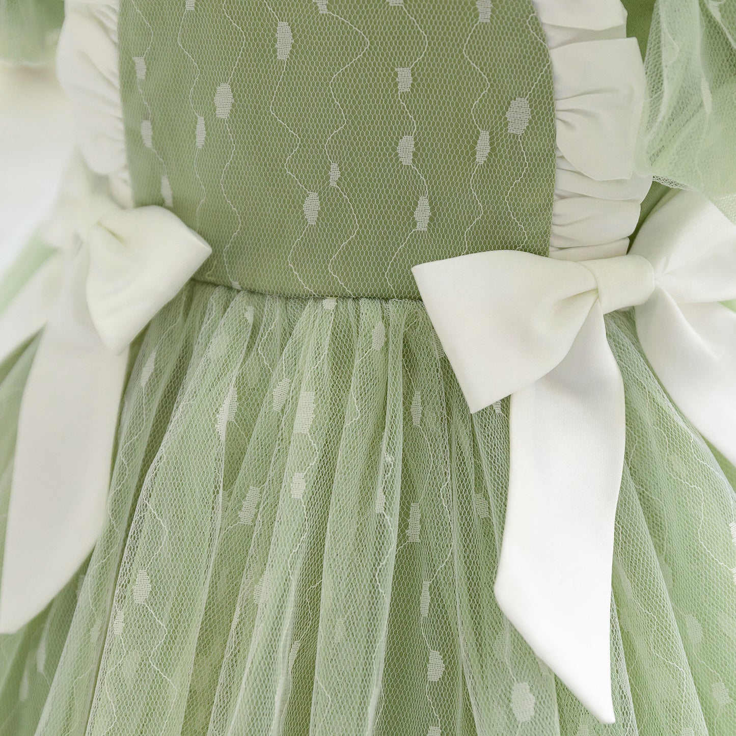 Puffy Tulle Flower Girl Princess Dress with Bow | Cute Bubble Sleeve Toddler Gown
