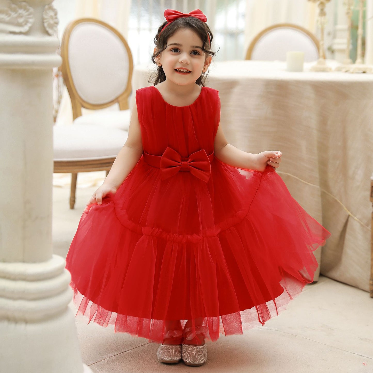 Puffy Tulle Toddler Princess Dress – Tea-Length Party & Flower Girl Gown