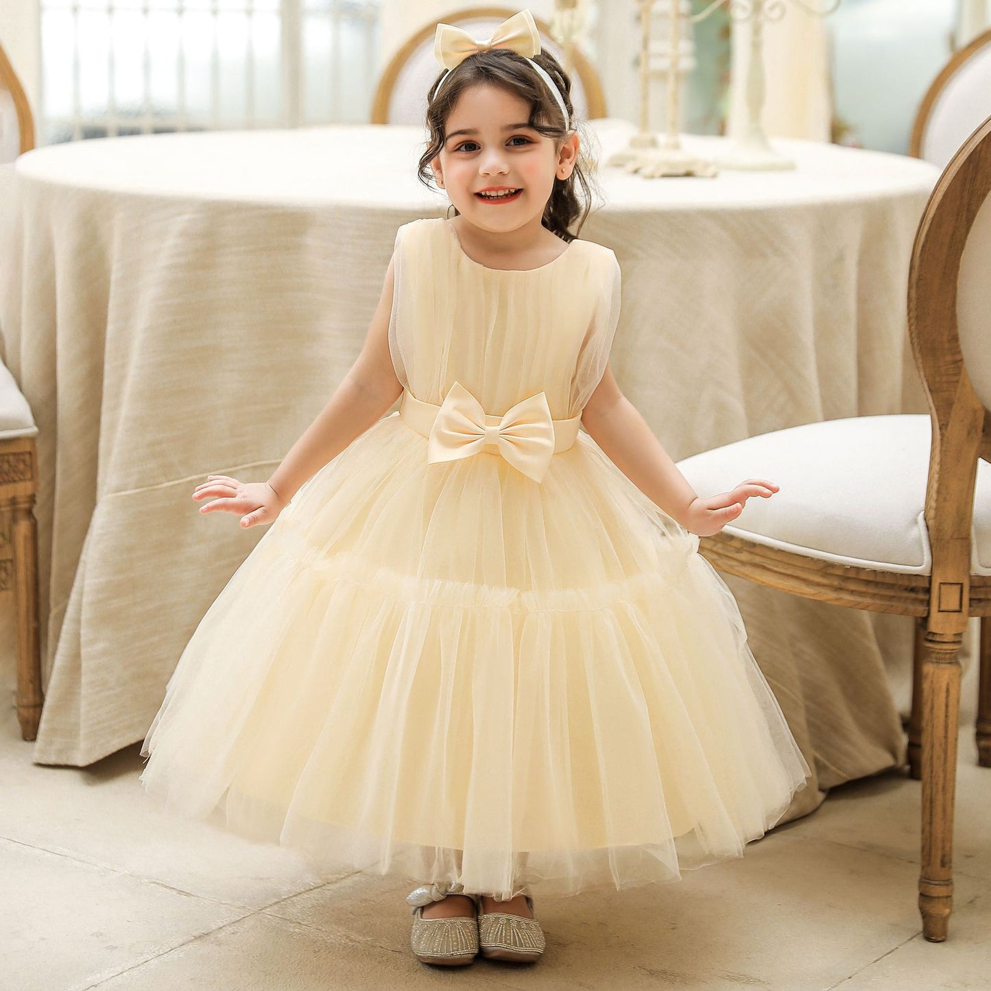 Puffy Tulle Toddler Princess Dress – Tea-Length Party & Flower Girl Gown