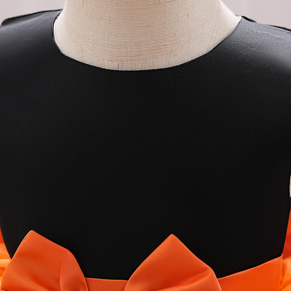 Pumpkin Cartoon Baby Girl Party Dress | Puffy Orange Tea-Length Ball Gown