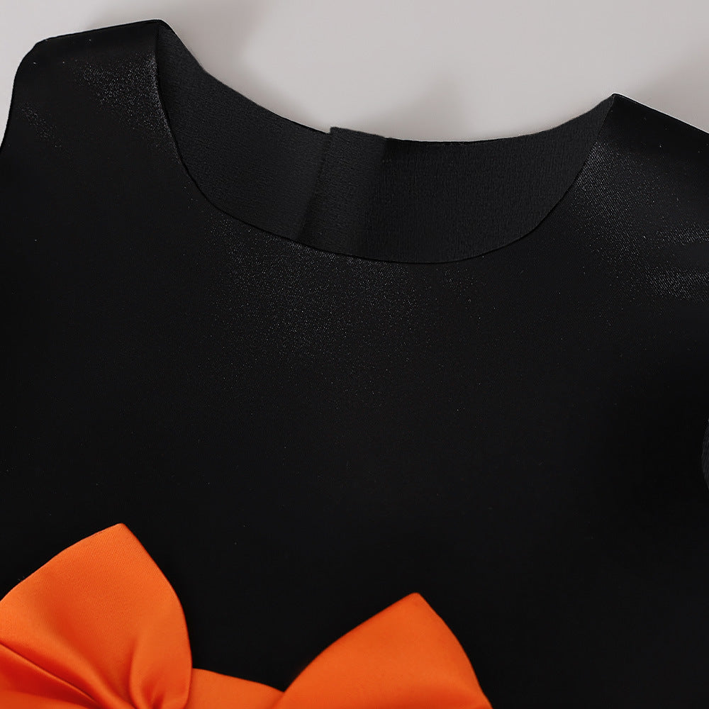 Pumpkin Cartoon Baby Girl Party Dress | Puffy Orange Tea-Length Ball Gown